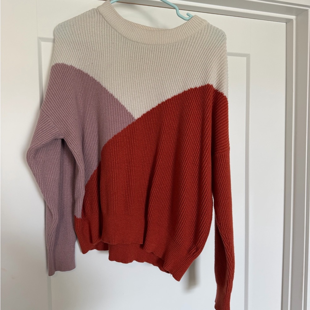 Colorblock Sweater - Cream, Red, and Purple